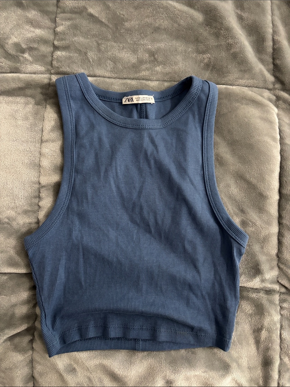 Zara Ribbed Cropped Tank Top - Blue